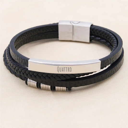 Herenarmband leder "Quattro" - vier lederen banden, gratis gravure