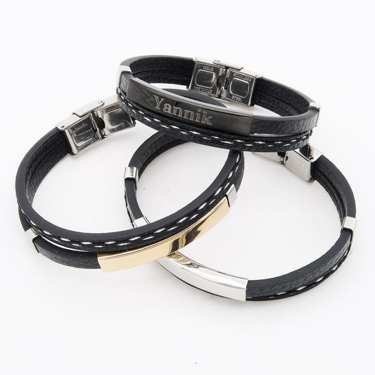 Leder Herrenarmband "Duo" in drei Farben mit kostenloser Gravur