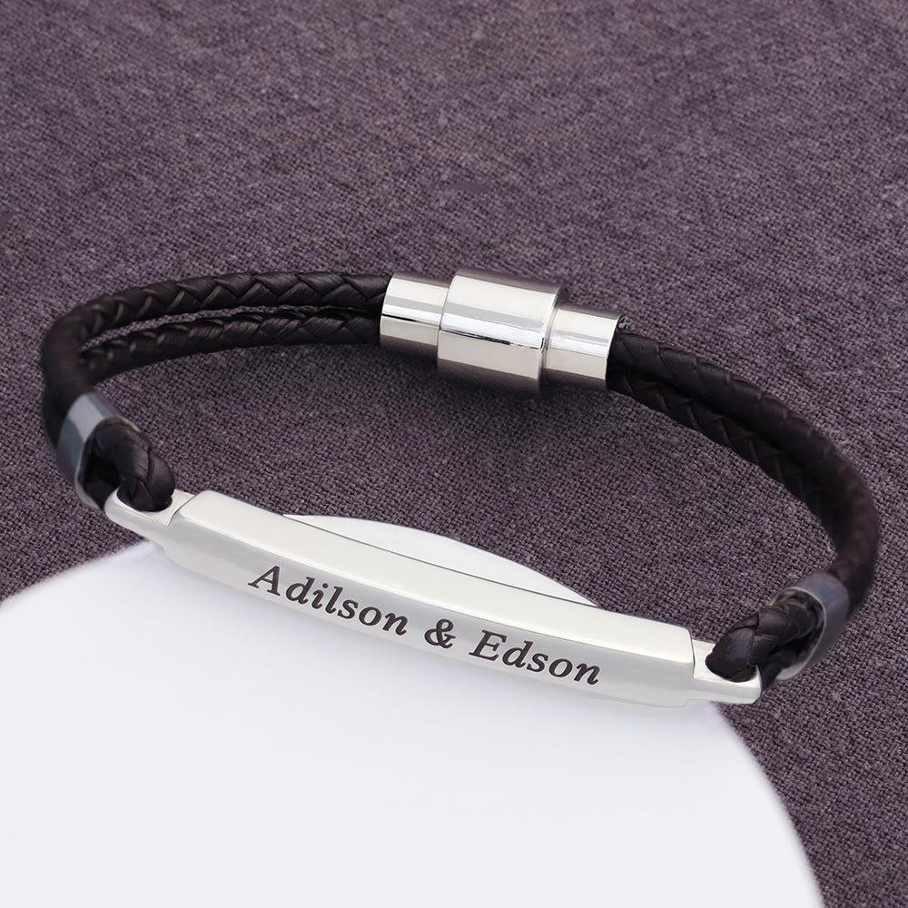 Bracelet en cuir "Barry" avec fermeture magnétique et gravure
