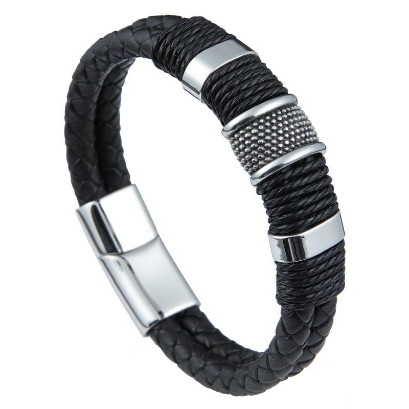 Lederarmband "Trio Charming" aus geflochtenem Leder mit Edelstahl-Charms