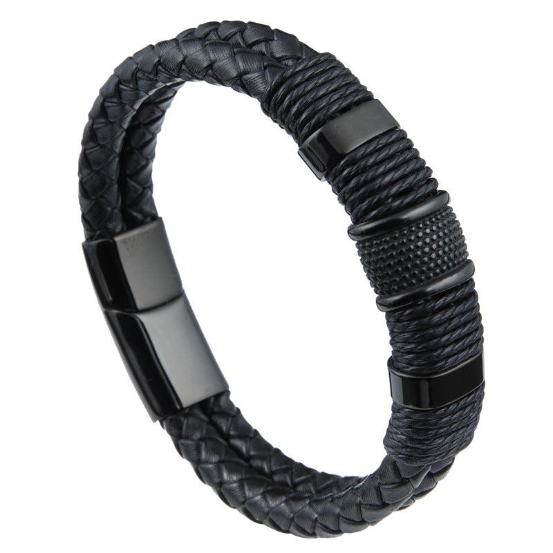 Lederarmband "Trio Charming" aus geflochtenem Leder mit Edelstahl-Charms