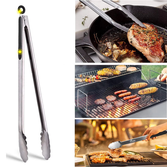 Pince à barbecue personnalisée en acier inoxydable & silicone - extra longue, avec gravure individuelle