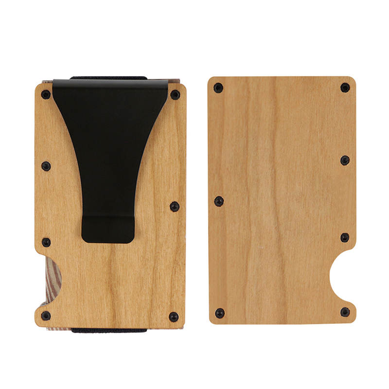 Porte-cartes en bois avec gravure personnalisée, protection RFID